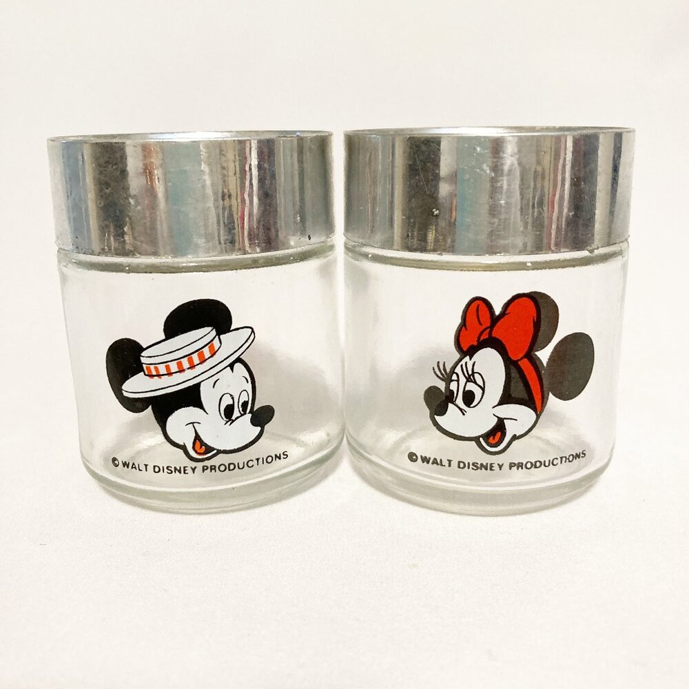 Vintage Walt Disney World Mickey & Minnie Mouse Glass Salt & Pepper Shakers